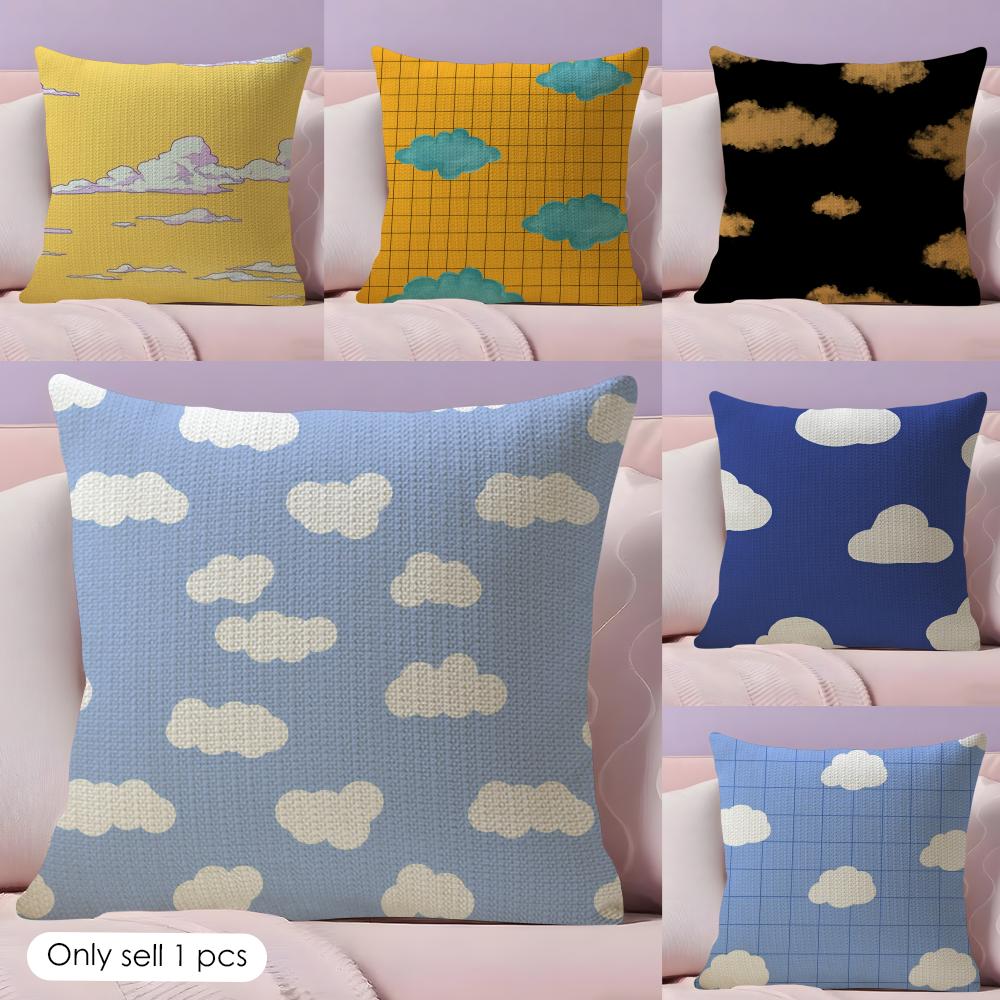 Mode Wolken Kussenhoes Natuurlijk Linnen Dubbelzijdige Print Sierkussenhoes voor Bank Bank Huisdecoratie