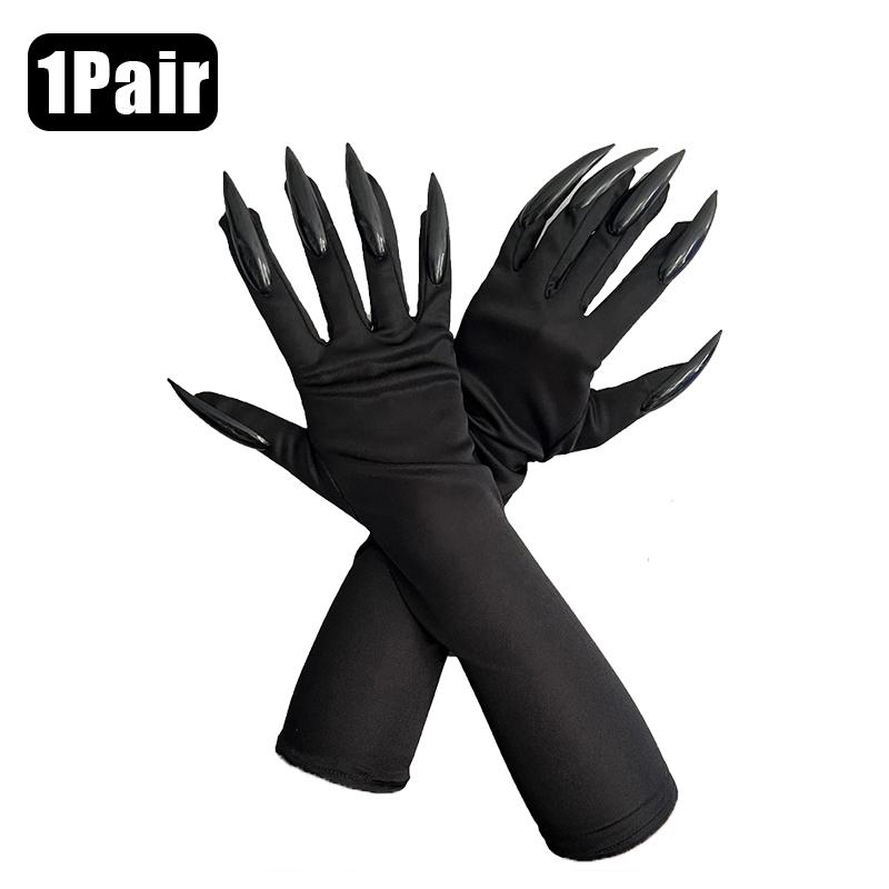 

5/1pair Scary Long Nails Gloves Halloween Cosplay Ghost Claw Black Nails Finger Gloves Arm Sleeves Party Costumes Props Supplies Long- 48cm