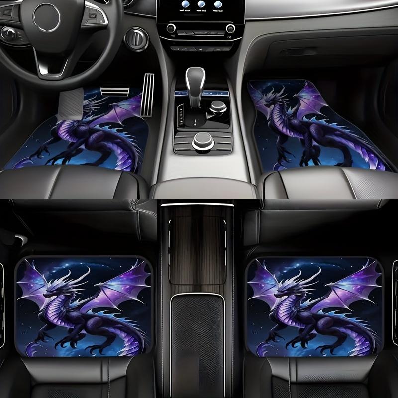 Universal Non-Slip Carpets Set of 4  Easy to Clean Interior Accessories  Mythological Creature Dragon Style Patterned Rubber Mats for Cars