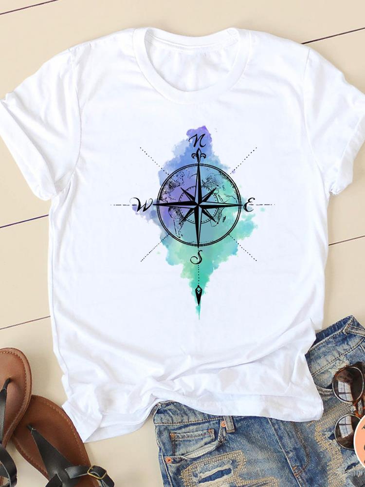 

European and American Clothing Coffee Print Cute Top Short Sleeve Tshirt Women Clothing Tops Oversized T Shirt S