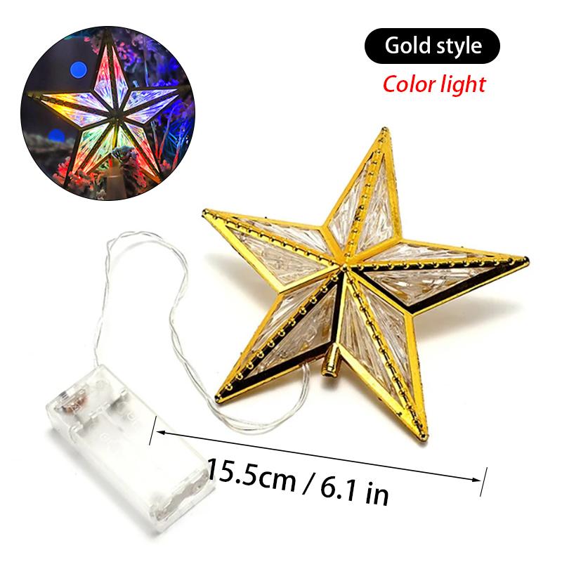 2023 Christmas Tree Top Star Led Glows Pentagram Gold Transparent Atmosphere Christmas Colored Lights With Battery Box Xmas Tree