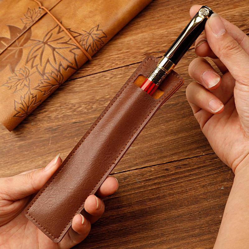1PC Leather Pen Bag Fountain Pen Case Single Pen Pouch Sleeve Holder Pocket Protectors Pens Protection Bag Stationery