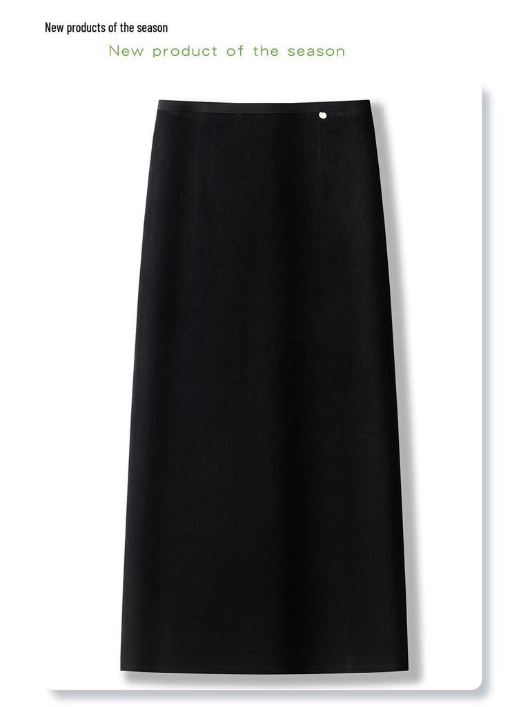 Women's Black Velvet Midi Skirt 2024: Autumn/Winter Elegant Drape Style
