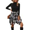 Womens Plaid Skirt High Waisted Asymmetrical Hem Flared Knot Front Casual Fashion Skirt