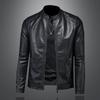 Mens PU Leather Biker Jacket With Stand Collar Slim Fit Casual Outerwear