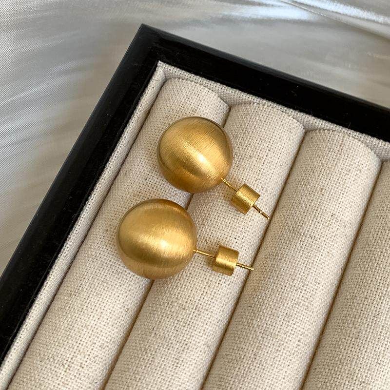 S925 Silver Needle European and American Niche Design Brushed Metal Ball High-End Earrings Ins Minimalist Style Simple Earrings for Women