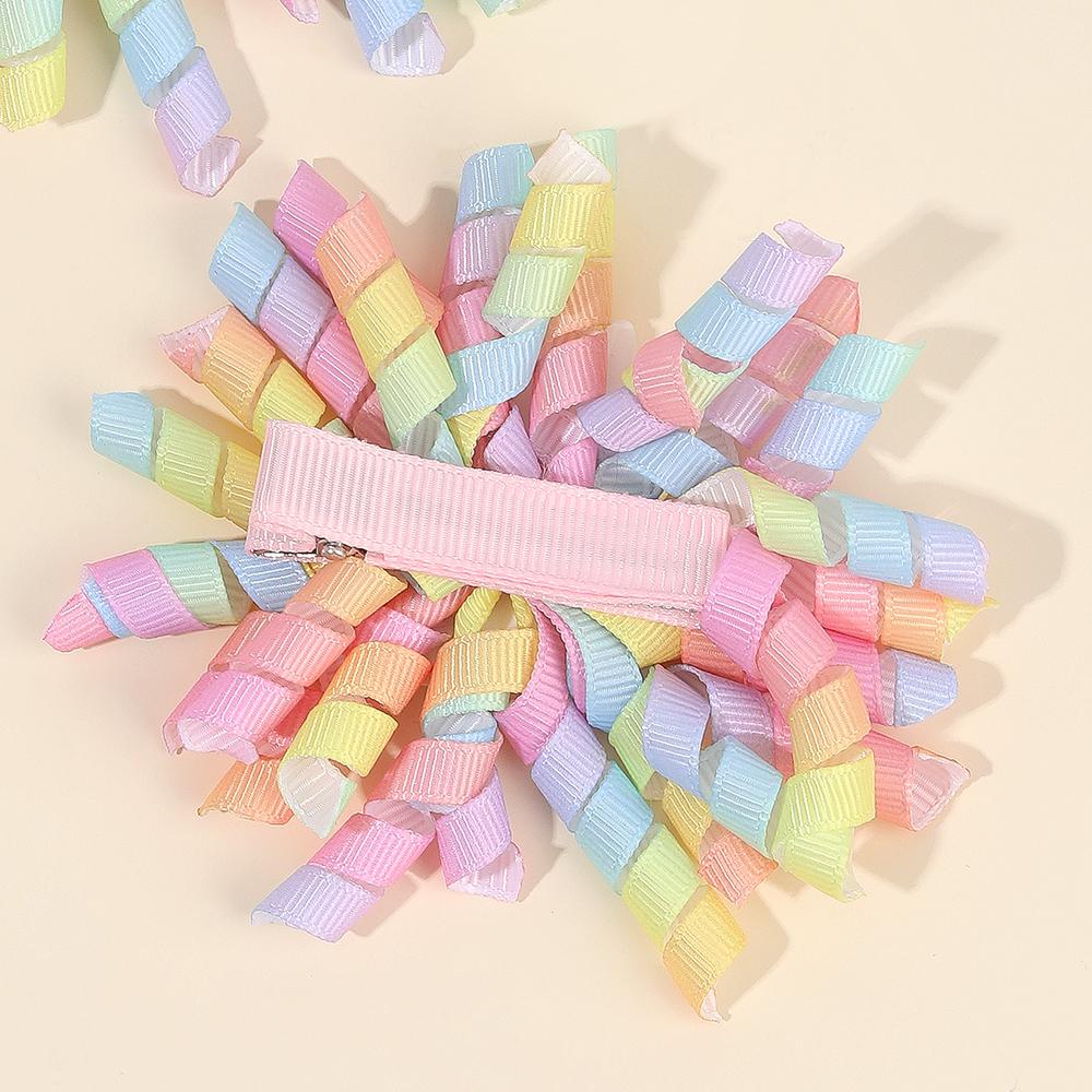 2Pcs Cartoon Unicorn Hair Clips Firework Rainbow Curled Ribbon Tassels Hairpins For Girls Children New Headwear Hair Accessories
