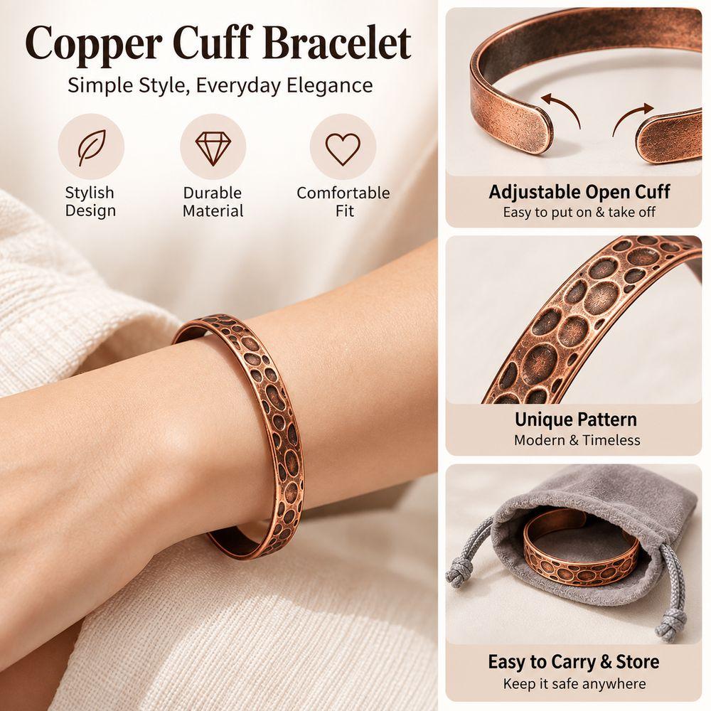 4PCs Pure Copper Cuff Bracelet Adjustable Bangle Jewelry Stylish Copper Bracelet  for Men and Women
