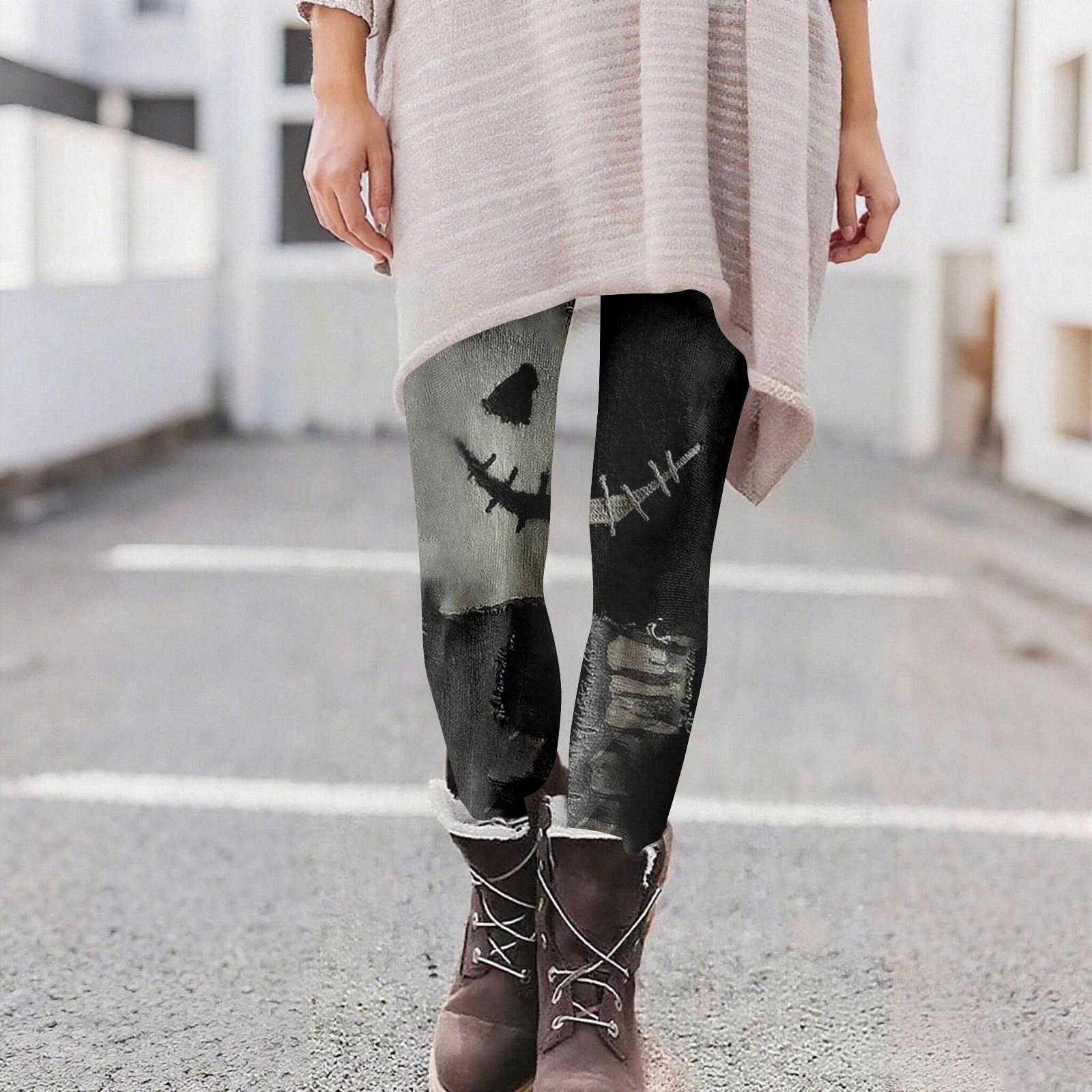 

Женские повседневные модные уличные брюки для йоги с принтом на Хэллоуин, облегающие эластичные укороченные брюки L хаки