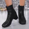 Fashion Women Botas De Mujer 2025 New Fashion Sequins Round Toe Ankle Boots Women Boots Women Autumn Winter Party Chunky Heels Shoes