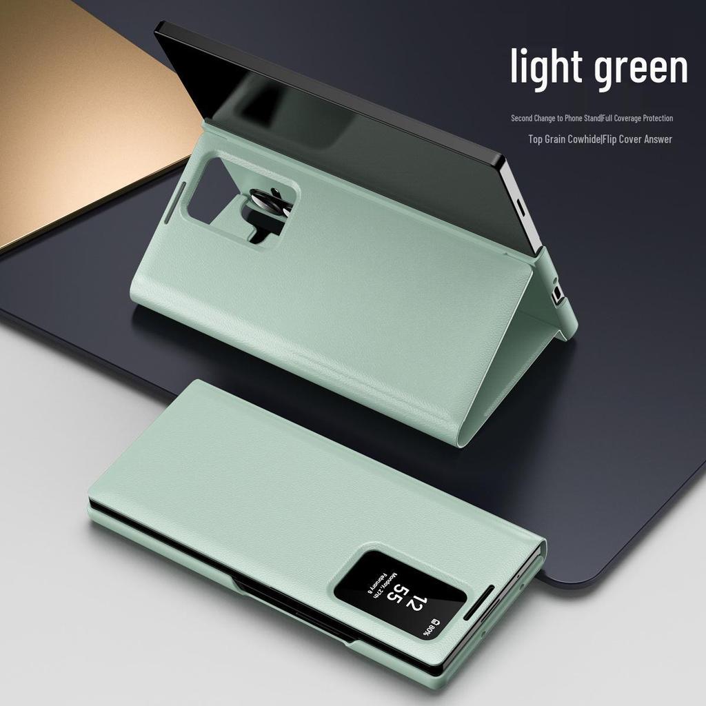 Housse à rabat en cuir Samsung Z Fold 8 avec emplacement pour carte et fenêtre