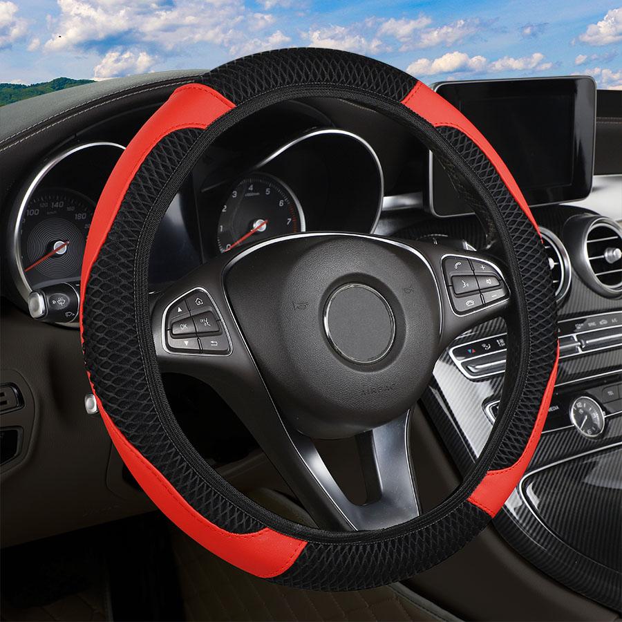 Car Steering wheel cover 3D Embossed No Inner Ring Car Steering Wheel Cover - Breathable Carbon Fiber Auto Parts Accessory