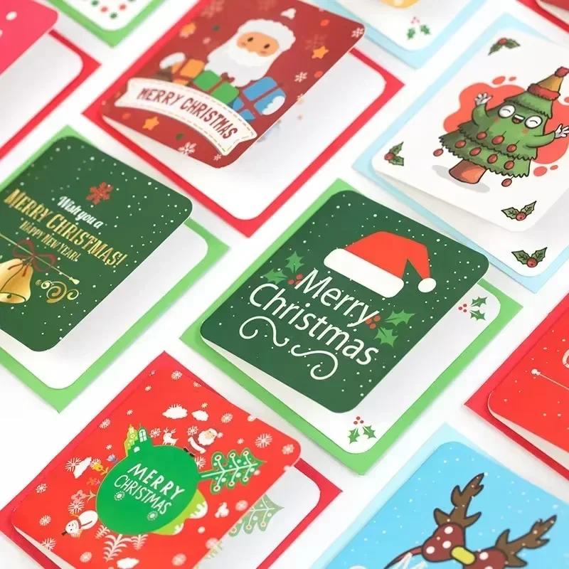 24 Pcs/lot Christmas Greeting Card Kids Mini Christmas Blessing Greeting Cards Envelope New Year Postcard Gift Card Xmas Party