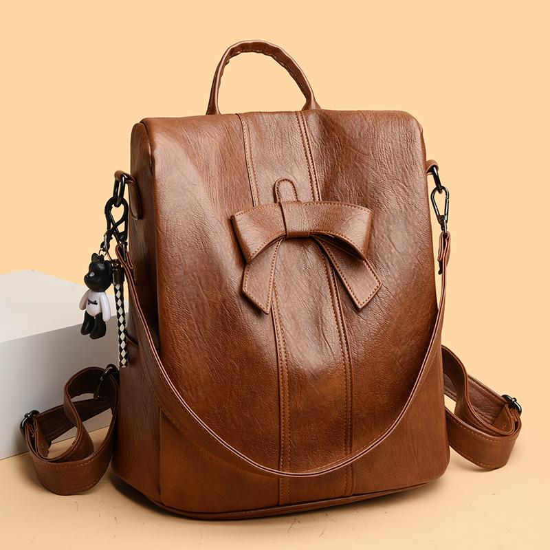 Women's Bow Backpack Anti-Theft Travel Backpack Leather Multifunctional Schoolbag