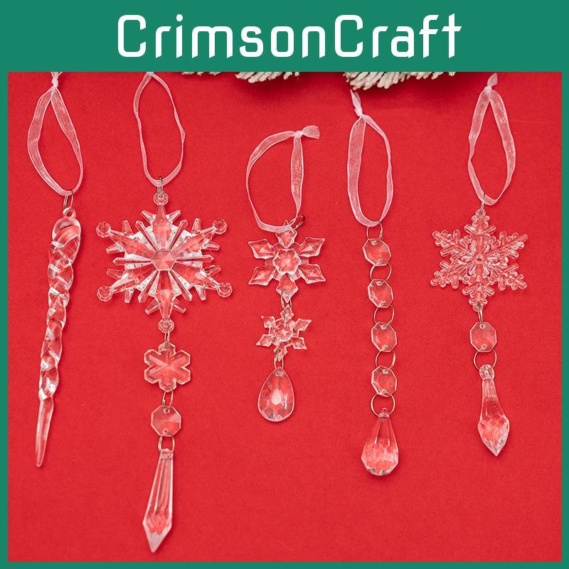 5pcs Acrylic Transparent Christmas Decorations Realistic Snowflake Icicle Ornaments For Festive Holiday Tree Display