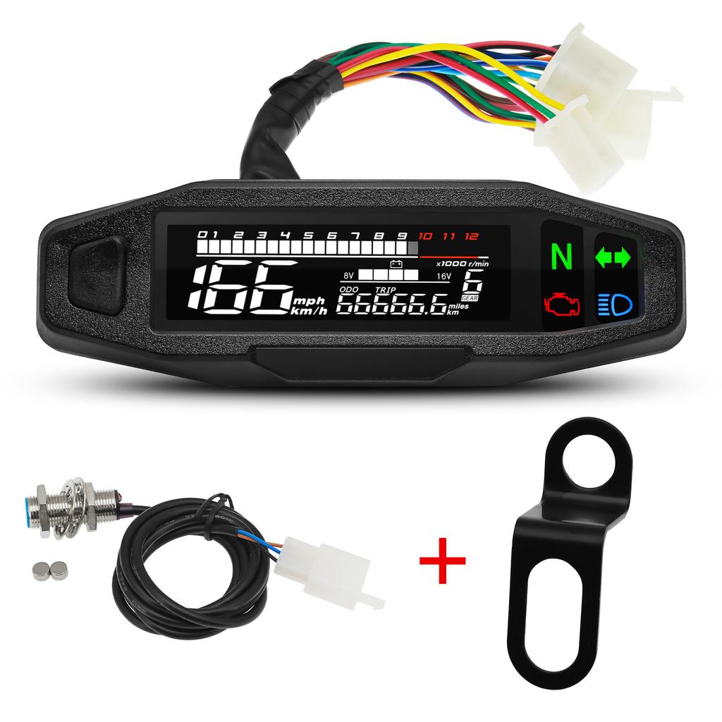 Universal Motorcycle Meter Speedometer LED Digital Dashboard 12000RPM Gauge Tachometer Panel Motor Odometer Display Y Bracket