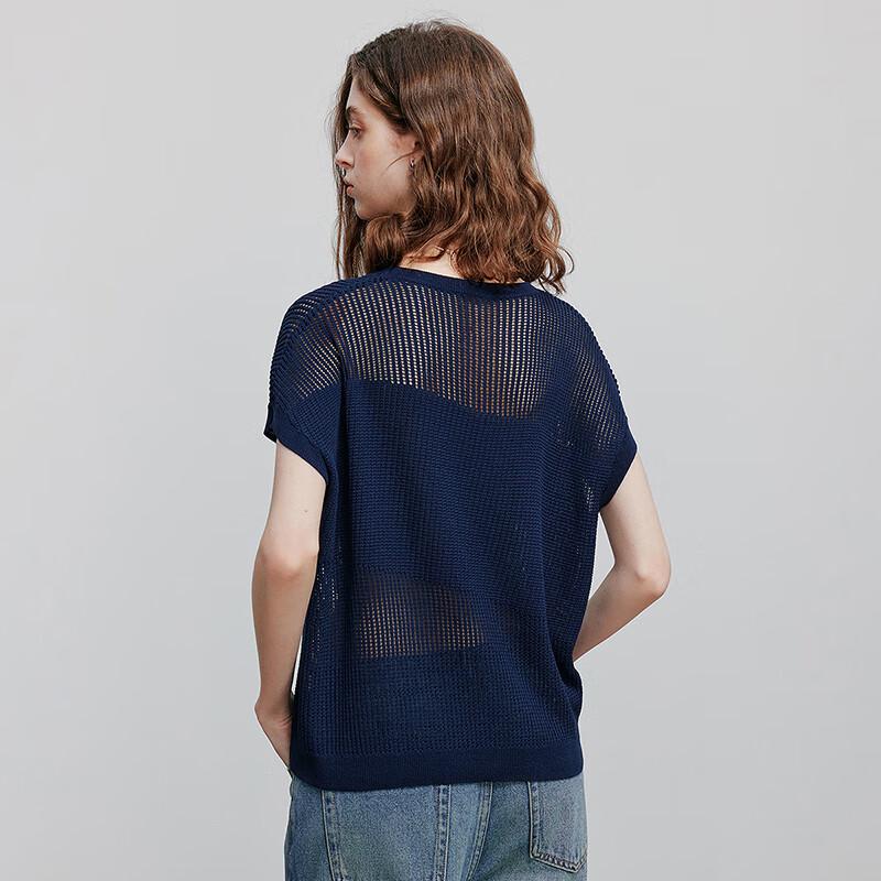 Chuyu Women's Loose-Fit Imitation Linen Sheer Knit Short Sleeve Top