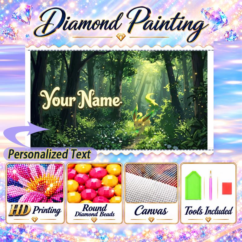 Personalized Leafeon Diamond Art Custom Name 5D Diamond Painting Full Drill DIY Craft