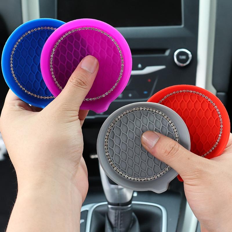 Coaster pentru pahare cu apa auto, silicon, impermeabil, anti-alunecare, cu inserție circulară, subțire pentru pahare cu stras, accesorii pentru interiorul mașinii