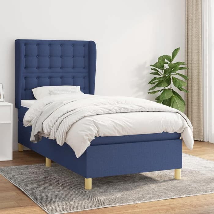 Maison Exclusive - Lattenrost-Bettgestell mit Matratze Blau 90x200 cm Stoff