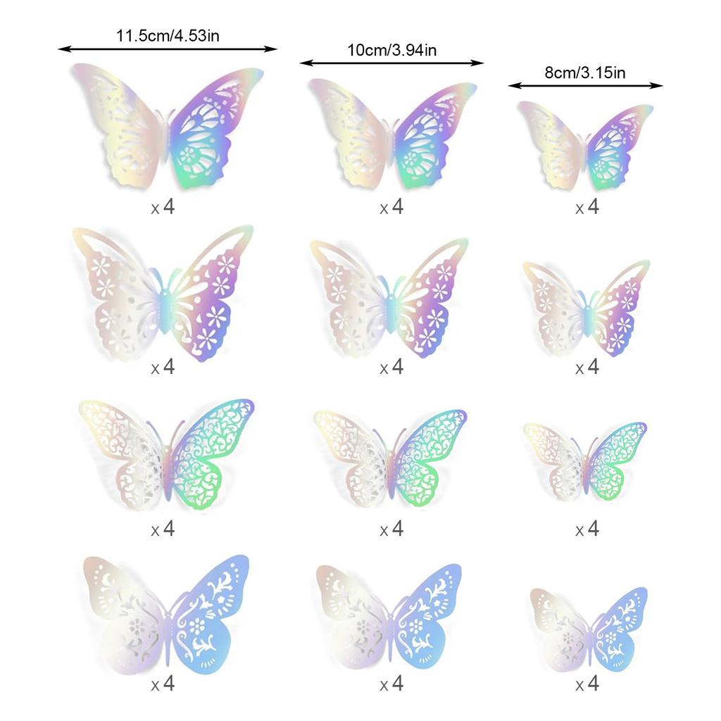 48 Pcs Silver Butterfly Decorations Butterfly Wall Decor 3D Butterfly Party Decorations Butterflies for Bouquet Cake Decorating