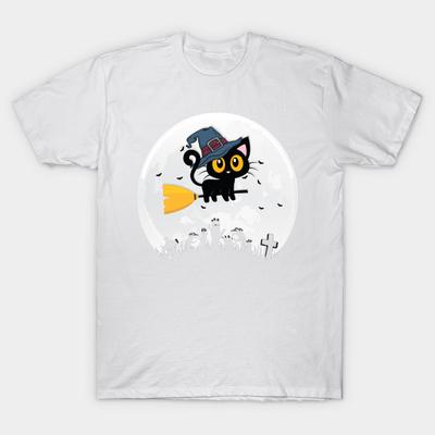 T Shirt Women Cat Witch Harajuku Print Kawaii Tshirt Summer Short Sleeve Female T-Shirt Top Tee