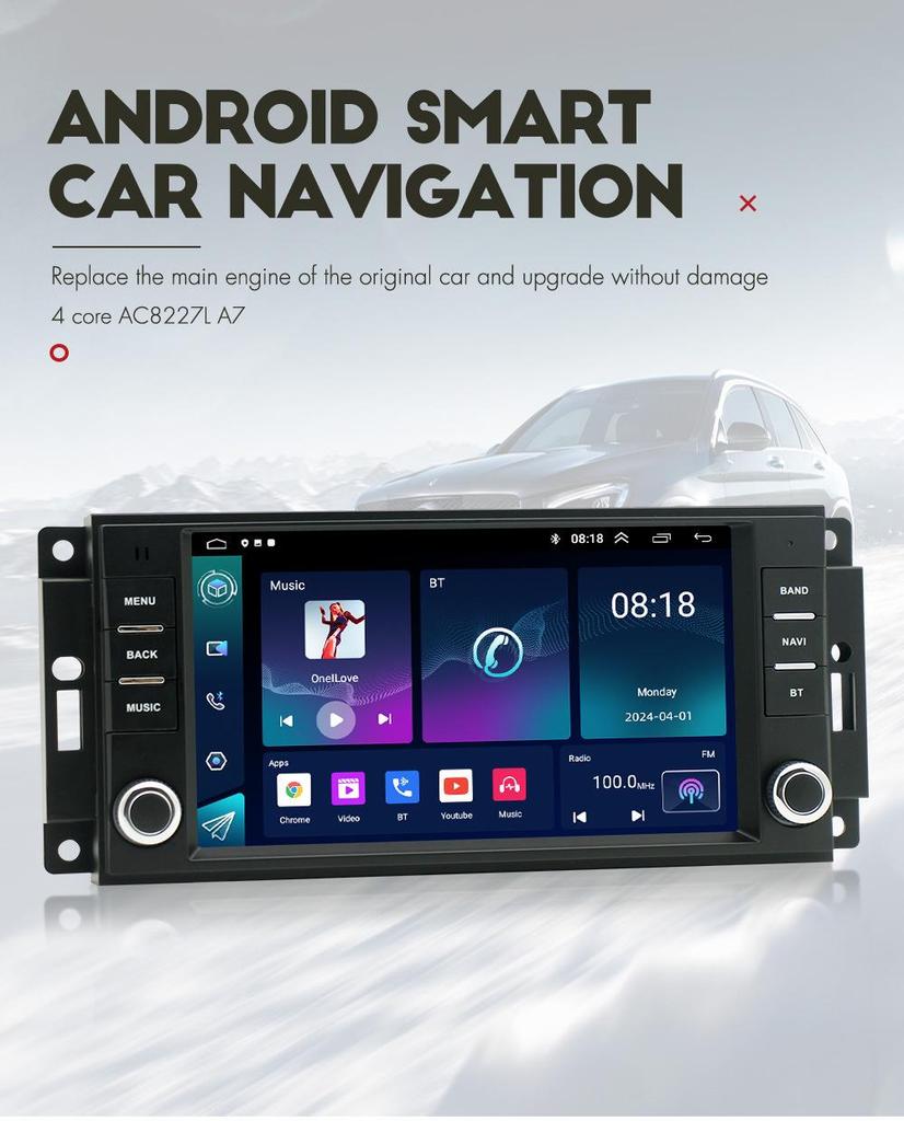 7-Inch Jeep Compass Android Car Navigation with Bluetooth & Wireless Carplay
