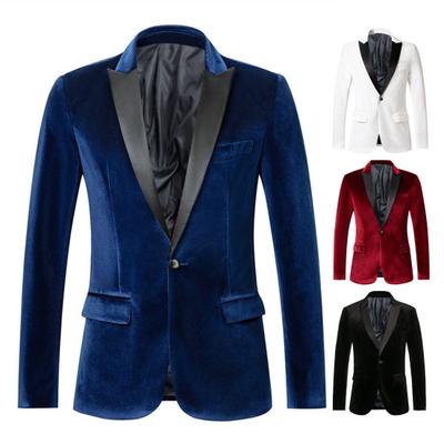 Manteau de costume en velours doré à revers à un bouton, veste de costume à manches longues, patchwork de couleurs, vêtements d'extérieur formels pour le travail