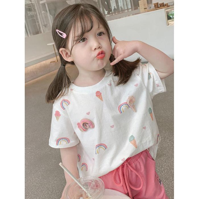 Girls Summer Floral Short Sleeve T Shirt Loose Casual Top 90