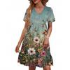 Women's Casual Fashion V-Neck Short Sleeve Floral Print Dress