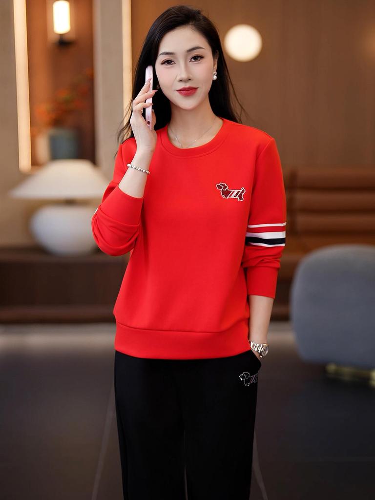 Women's Spring-Autumn 2026 Fashion: Loose Round Neck Hoodie and Casual Running Suit Set