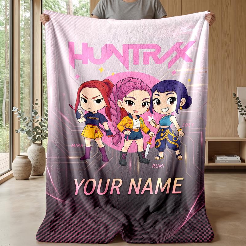 Custom Text Flannel Throw Blanket, Lightweight Cozy Bed Sofa BlanketKpop Demon Hunters
