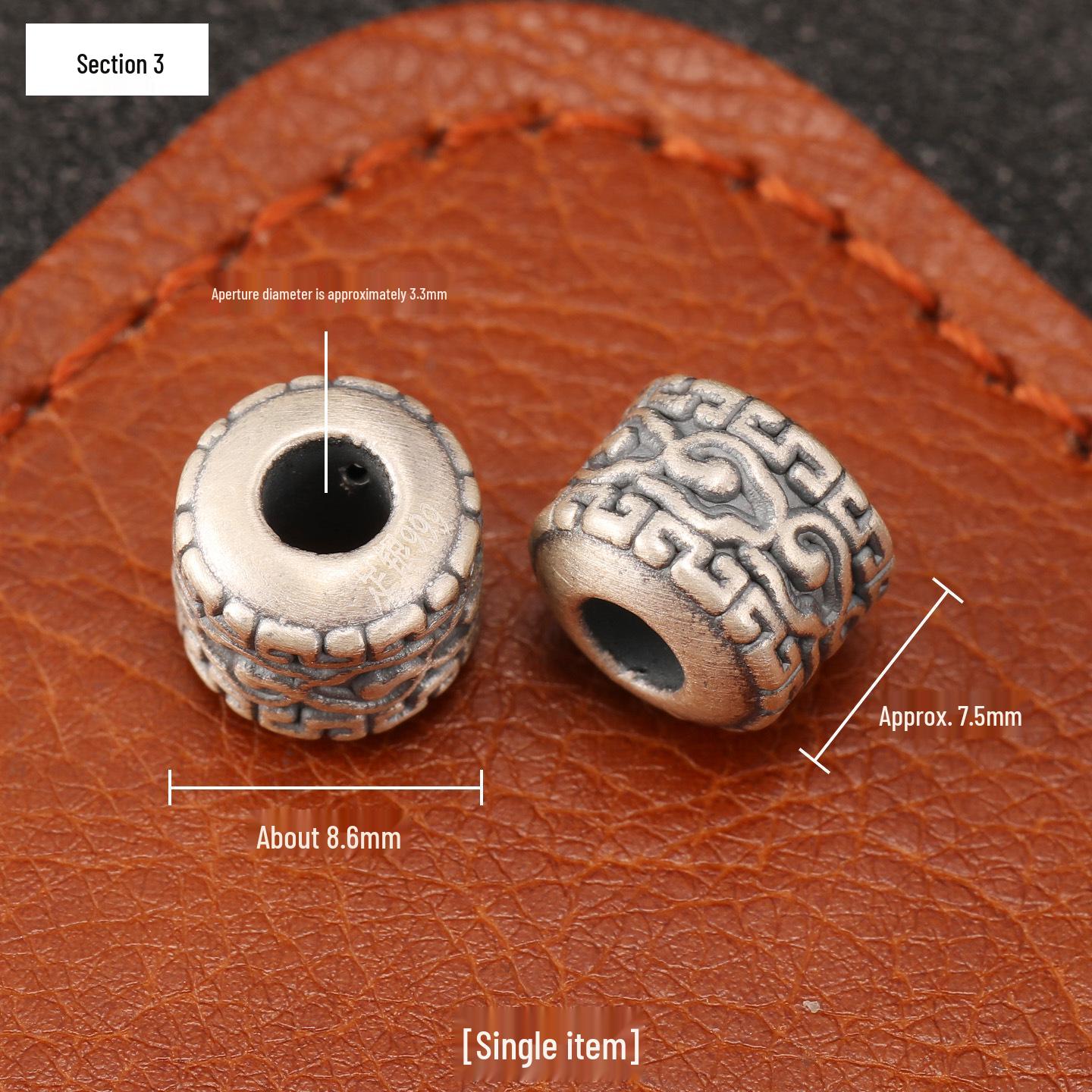 Этнический стиль Стерлинговое серебро S999 Бочкообразные бусины-разделители для DIY Аксессуары для плетения веревок - Ретро состаренные счастливые поясные бусины