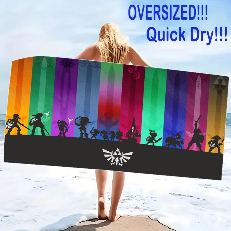 Game Legend of Zelda Print Beach Towel, Large Soft Quick Dry Towel for Beach Camping Swimming