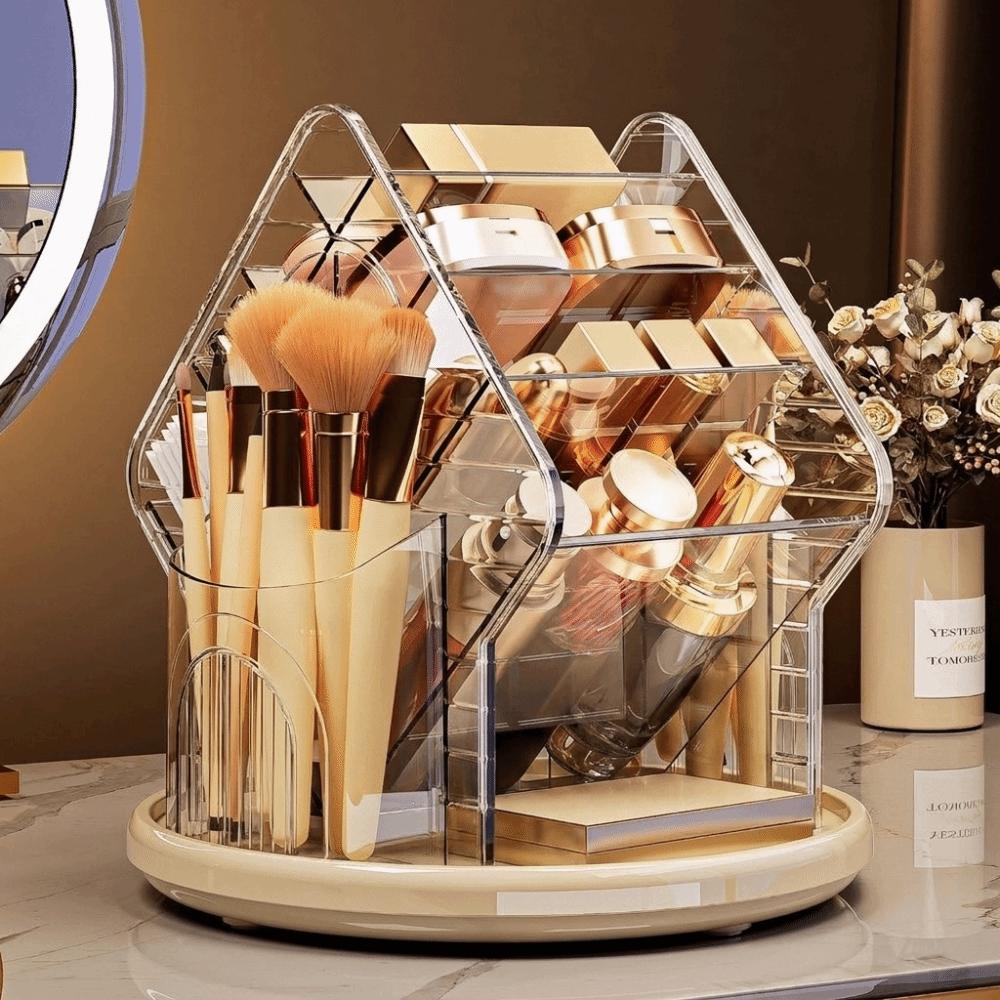 Large Capacity Desktop Cosmetic Organizer Rotating Makeup Brush Storage Box Luxe Pen Holder  Vanity
