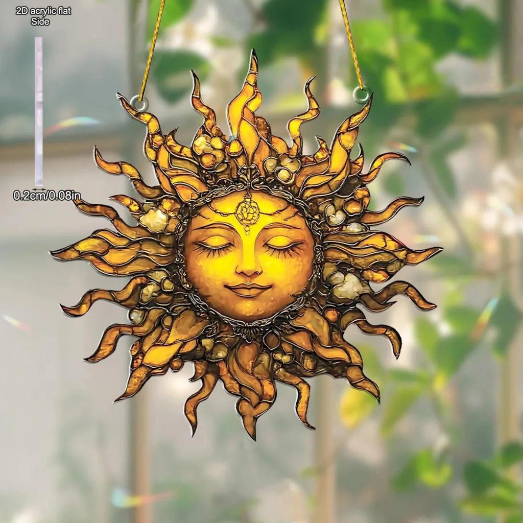 1pc Boho Style Sun Face Suncatcher Bedroom Living Room Window Decor Sun Hanging Decorations Unique Gift, Four Seasons Decoration