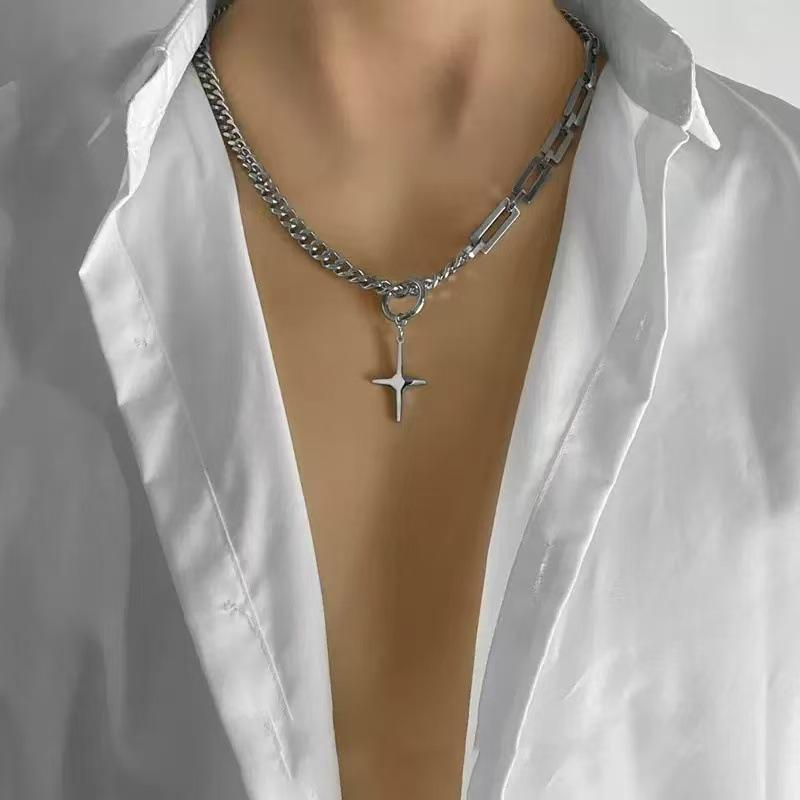 

Hip-hop Punk Sliver Color Stainless Steel Star Black Square Pendant Splicing Chain Necklace for Women Men Personality Jewelry