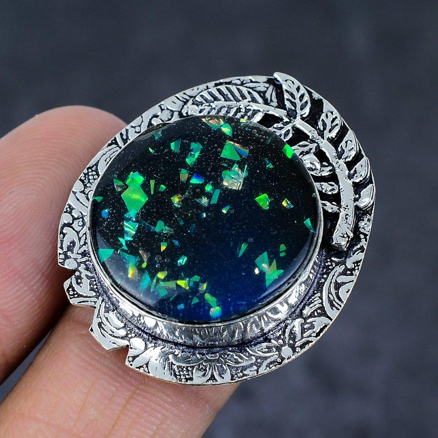 Natural Dichroic Glass Gemstone 925 Sterling Silver Jewelry Ring Size 10 U7F62