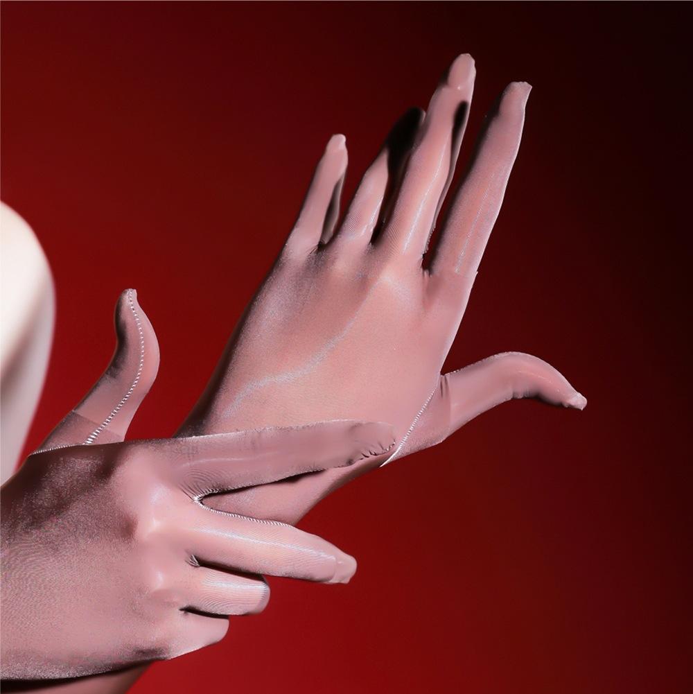 Women'S Five-Finger Glossy Silk Stockings And Gloves, Aurora Hand Stockings, Sexy And Erotic, Horse Oil White Stockings, Black S