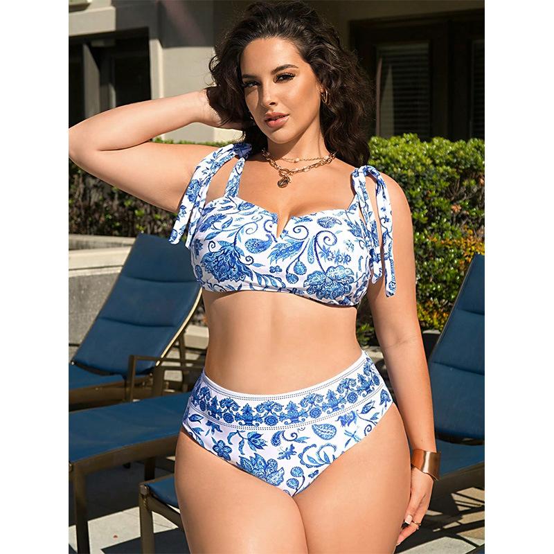 

2025 Sexy 2 Piece Plus Size Bikini Set Women Strapped Push Up Curvy Swimsuit High Waist Beach Lady Big Bathing Suit 0XL