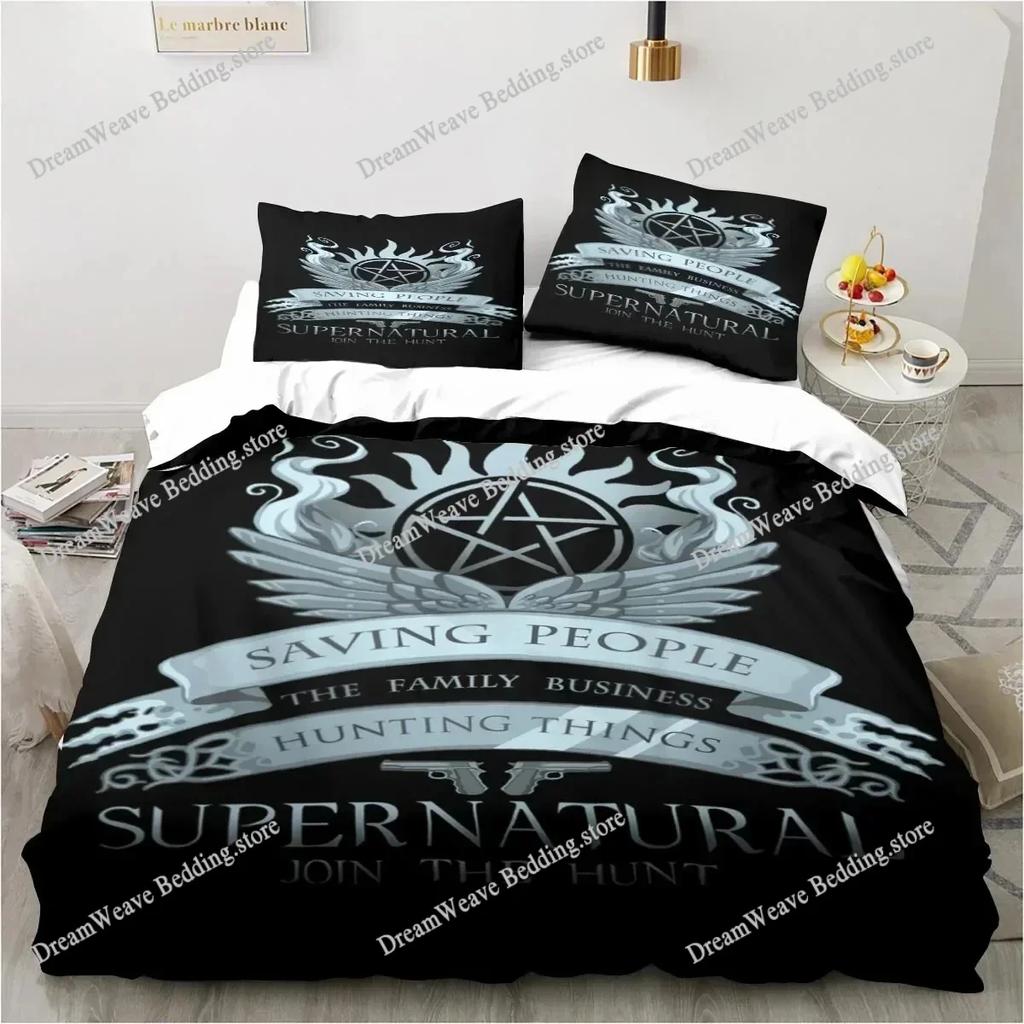Supernatural Logo Bedding Set Duvet Cover Bed Set Quilt Cover Pillowcase Comforter King Queen Size Boys Adult Bedding Set963