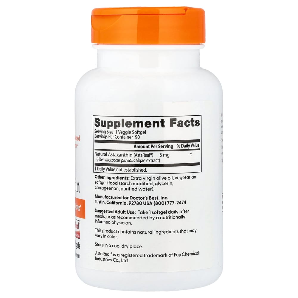 Doctor's Best Astaxanthin with AstaReal 6mg Veggie Softgels, 90 Count