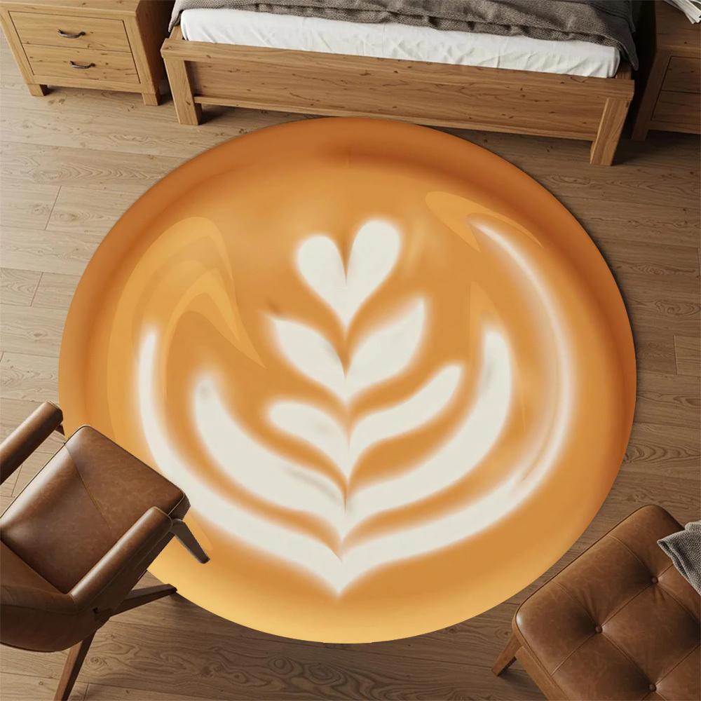 1pc Coffee Latte Art Round Chair Mat Area Rug - Non-Slip, Floor Mat for Office, Bedroom, and Indoor Decor C1118138