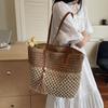 Summer new single shoulder hollow straw woven bag foreign fashion fringed woven bag vacation wind beach bag contrasting color straw bag