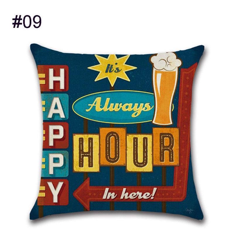 Linen 18" Cotton Pillow Case Vintage Beer Wine Bottle Sofa Throw Cover Cushion