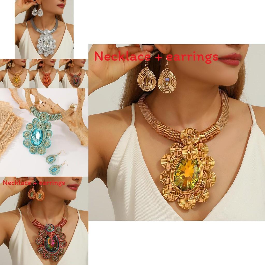 Personalized Jewelry Set With Mixed Material Crystal Drop Earrings And Statement Necklace For Teens
