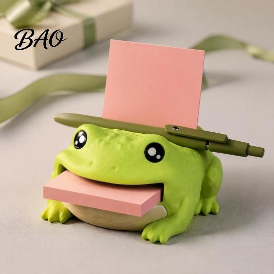 Planning Accessories Frog Note Holder, Creative Desk Organizer with Pen Stand And Memo Teacher Gift Dispenser, Cute Animal Stationery Storage Case for