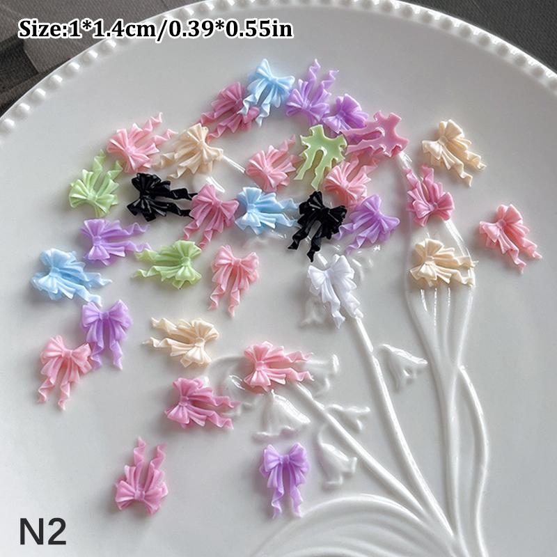 50Pcs 2Sizes Colorful Ribbon Bow Long Wavy Bow Nail Art Accessories 3D Resin Nail Charms Japanese Nail Decorat Cute Parts Ribbon