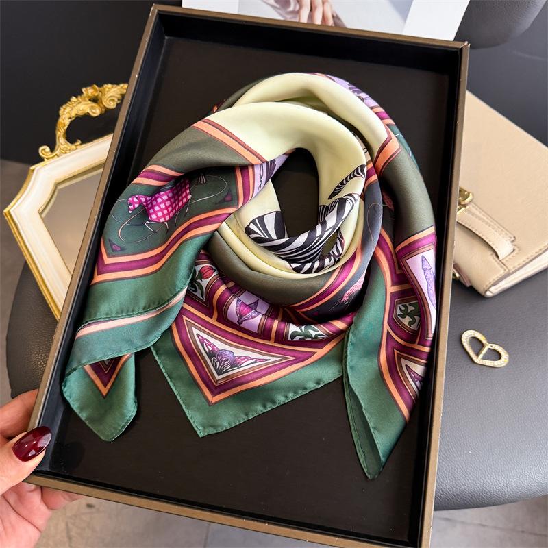 New simulated silk zebra printed silk scarf square scarf high-end shawl sunscreen neck professional scarf headscarf scarf