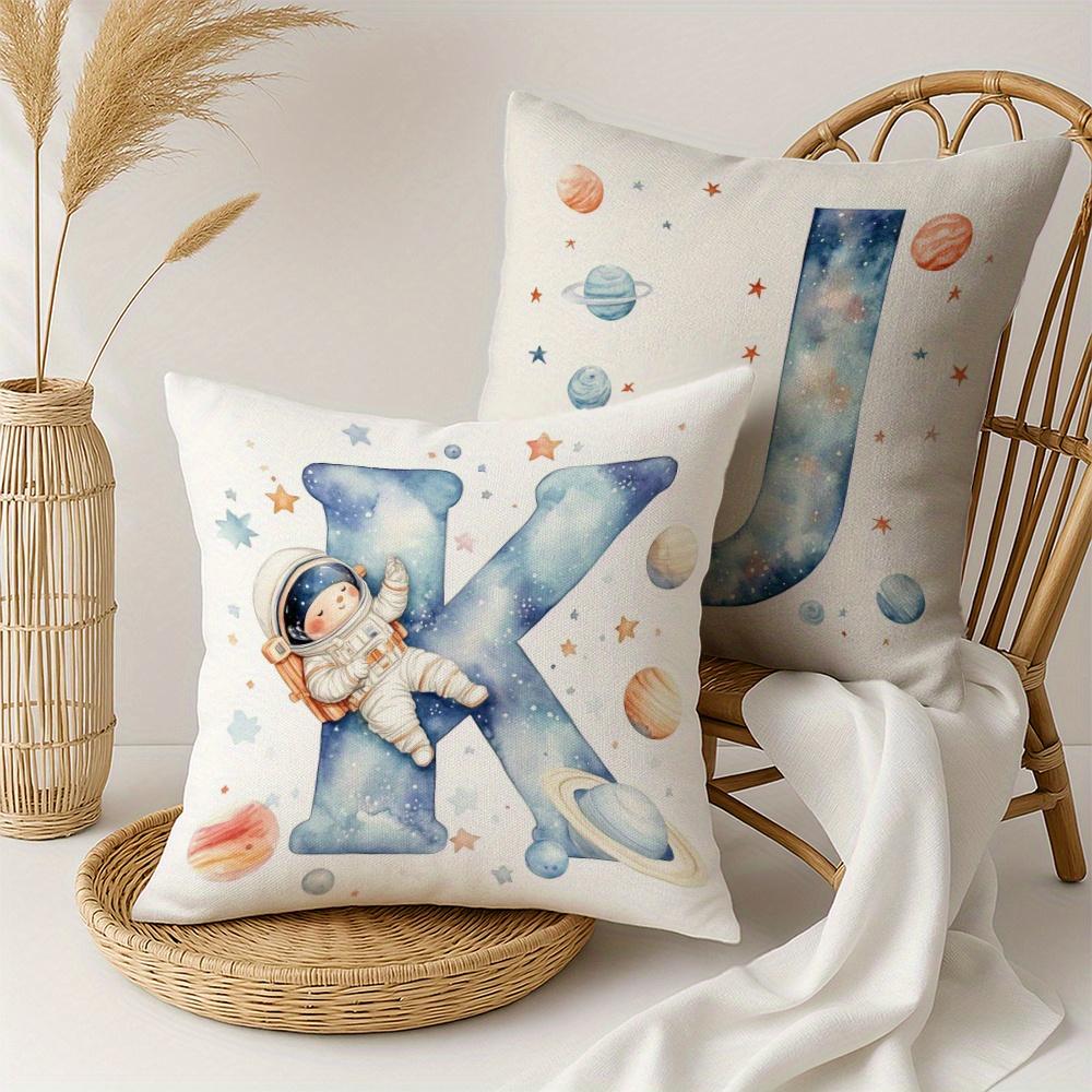 Astronaut Letter Print Pillow Cover Cosmic Space Theme Cushion Cover For Office Sofa Bedroom Living Room Home Decor Galaxy Style